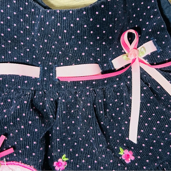 Rare Editions Navy Corduroy Dress with Pink Dots and Butterfly Accents- Size 12M - Picture 5 of 6